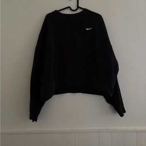 Nike Black Cropped Crew Sweatshirt with White Swoosh